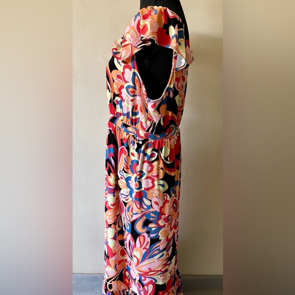 Iman Women’s Dress Black & Orange Size LP Ruffle Sleeves - Picture 5 of 5